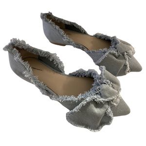 Seychelles Denim Flats with Bow and Raw Edges